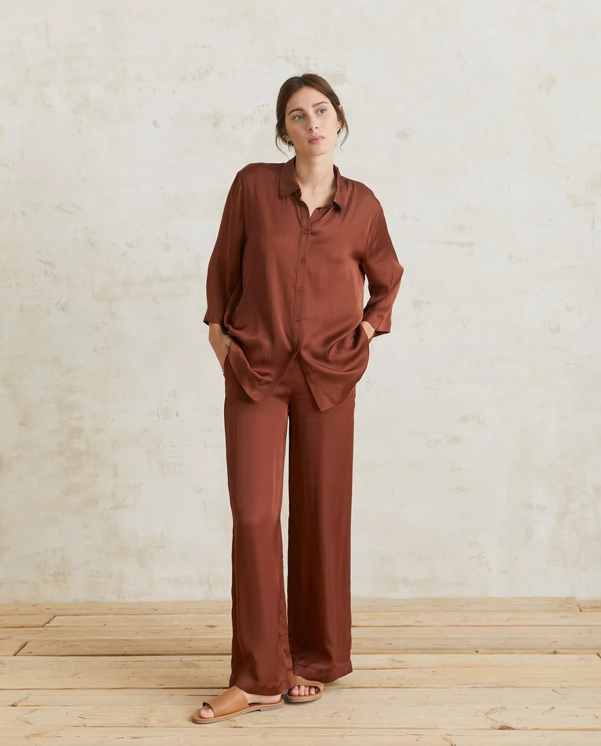 Apollo Chocolate Oversized Sateen Shirt