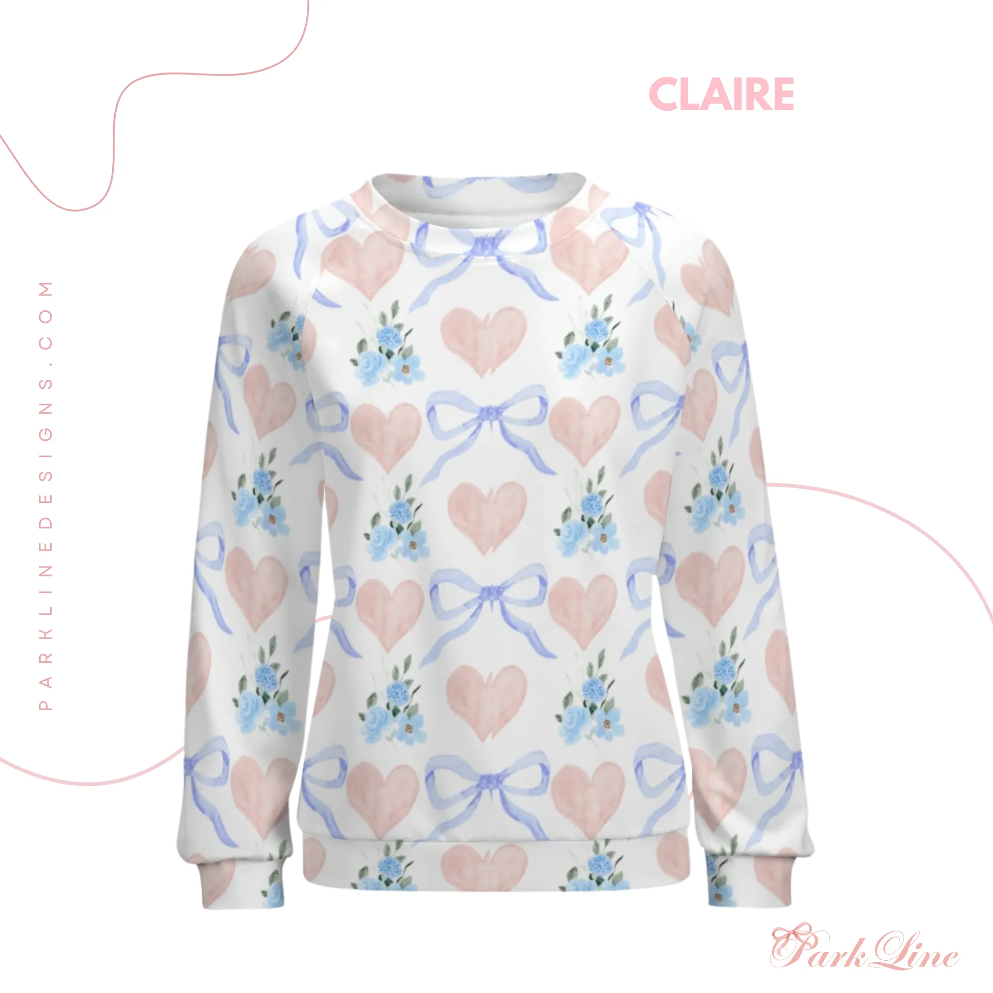 Ballet Bow Women’s Raglan Crewneck Sweatshirt | Floral Heart Wreath Top | Cozy Autumn & Winter Crewneck