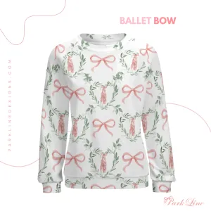 Ballet Bow Women’s Raglan Crewneck Sweatshirt | Floral Heart Wreath Top | Cozy Autumn & Winter Crewneck