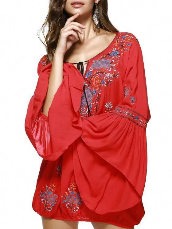 Bohemia Embroidered Tasseled Mini Dress