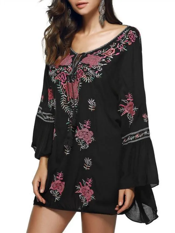 Bohemia Embroidered Tasseled Mini Dress
