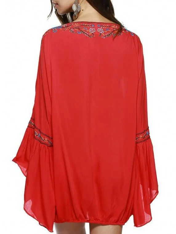 Bohemia Embroidered Tasseled Mini Dress