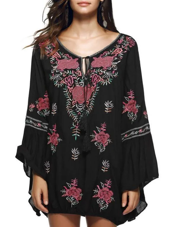 Bohemia Embroidered Tasseled Mini Dress