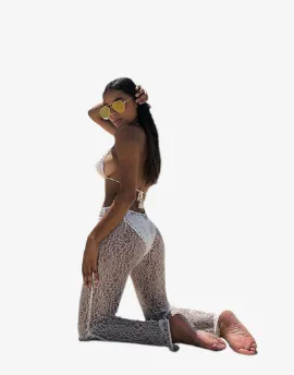 Bohemian Breeze Lace Pants - Lace See-through Summer Beach Party High Waisted Trousers Flare Pants