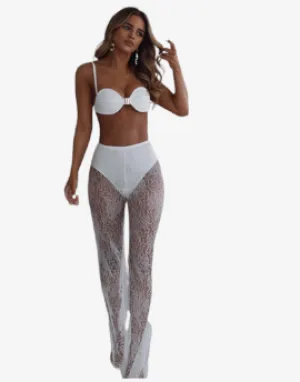 Bohemian Breeze Lace Pants - Lace See-through Summer Beach Party High Waisted Trousers Flare Pants