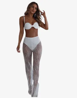 Bohemian Breeze Lace Pants - Lace See-through Summer Beach Party High Waisted Trousers Flare Pants