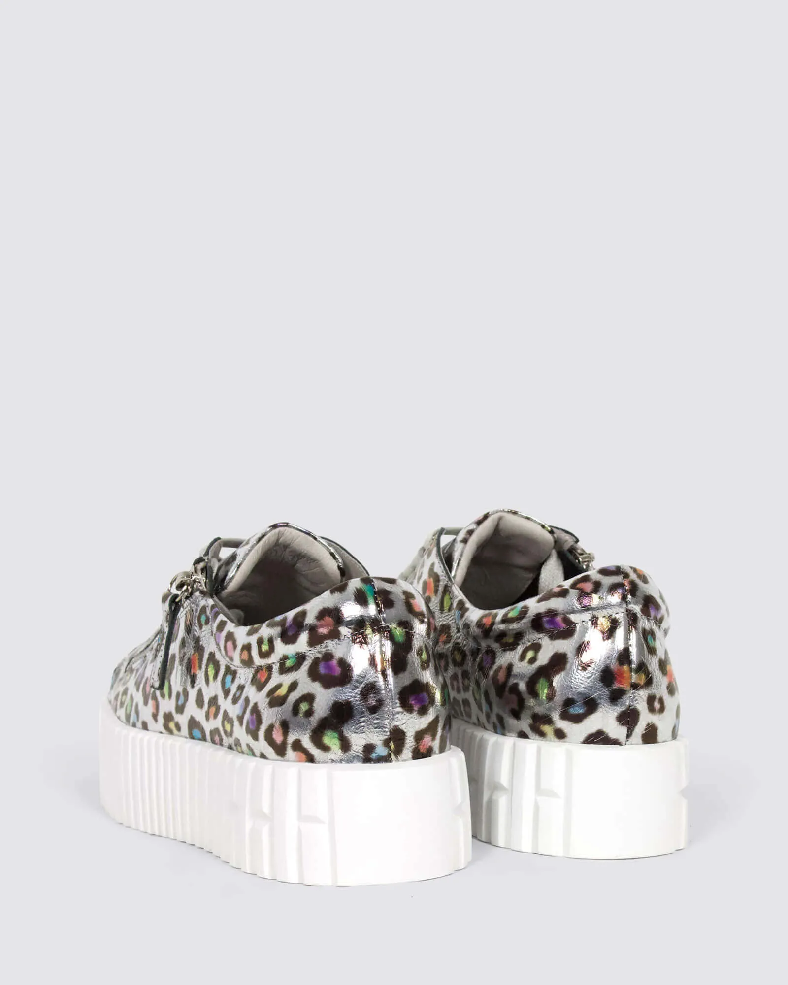 BONGOE PLATFORM SNEAKERS SILVER LEOPARD LEATHER