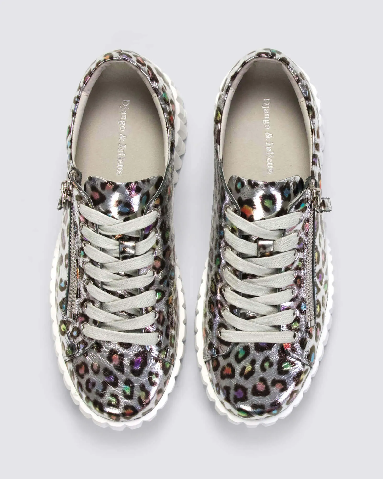 BONGOE PLATFORM SNEAKERS SILVER LEOPARD LEATHER