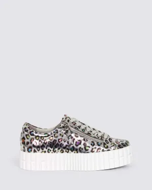 BONGOE PLATFORM SNEAKERS SILVER LEOPARD LEATHER