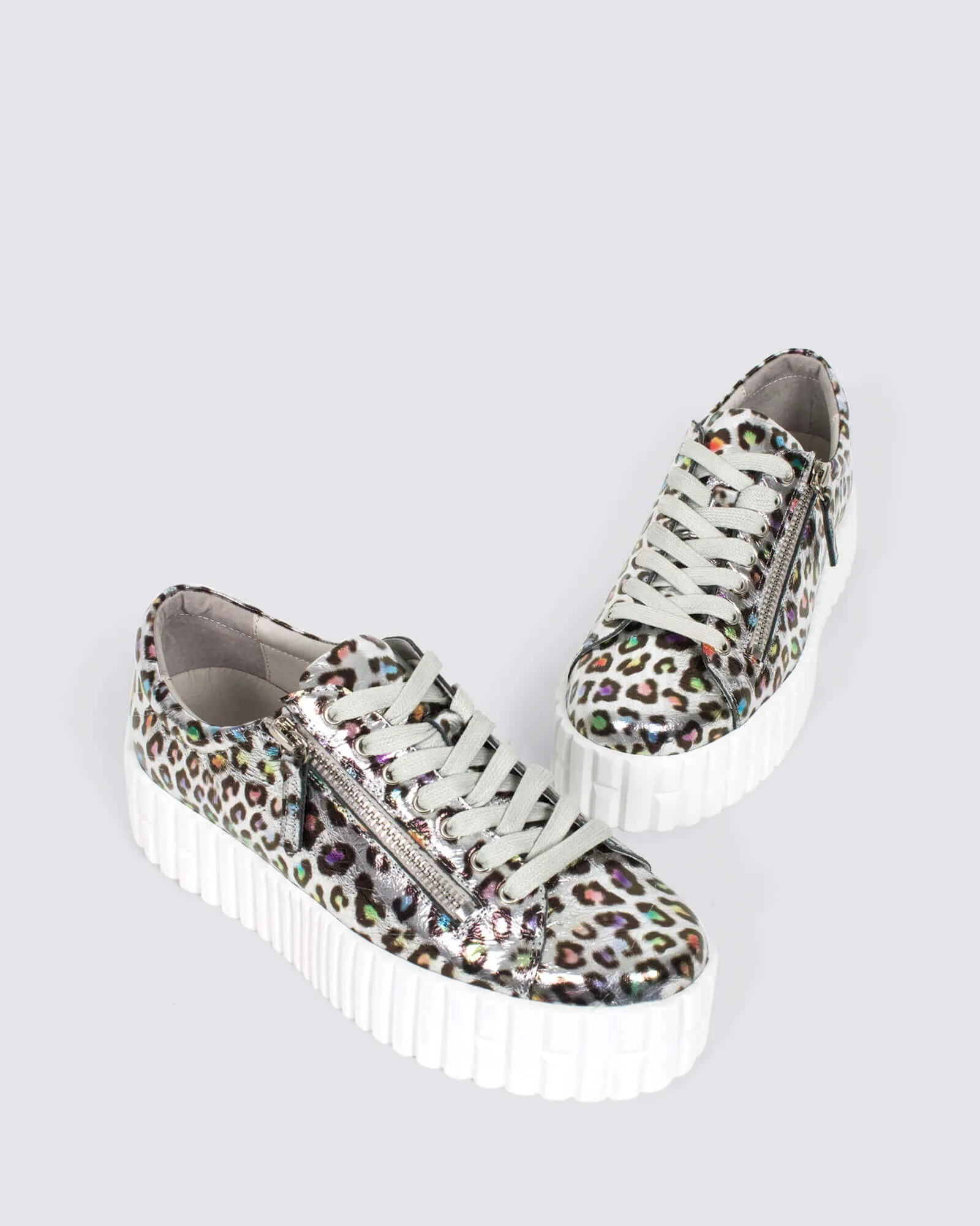 BONGOE PLATFORM SNEAKERS SILVER LEOPARD LEATHER