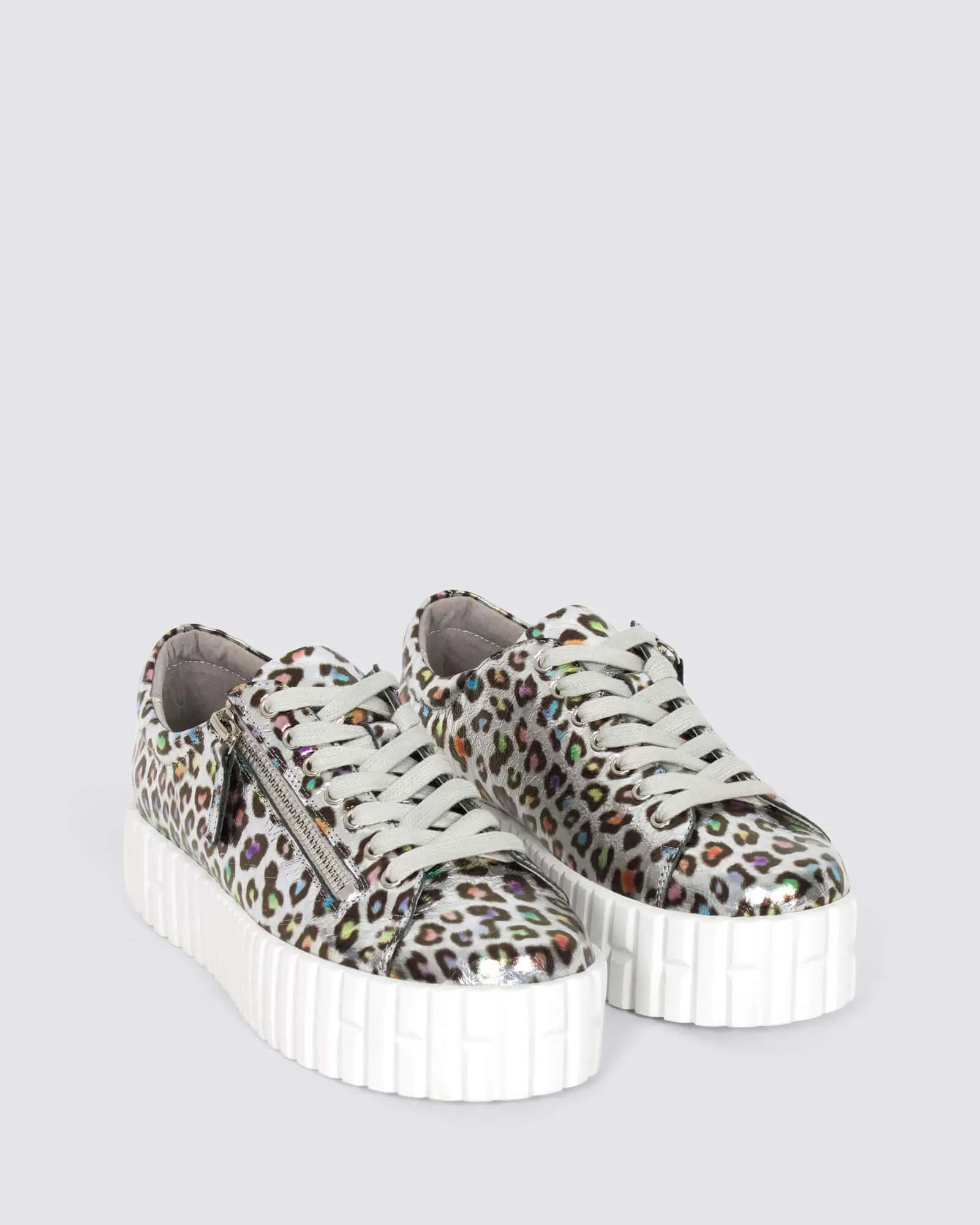 BONGOE PLATFORM SNEAKERS SILVER LEOPARD LEATHER
