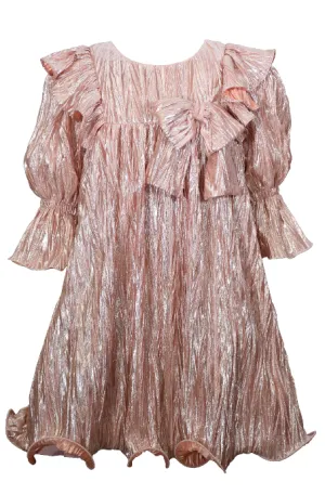 Bonnie Jean Blush Metallic LS Dress