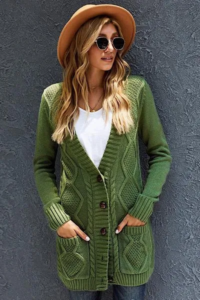 Cozy Textured Cardigan - Green