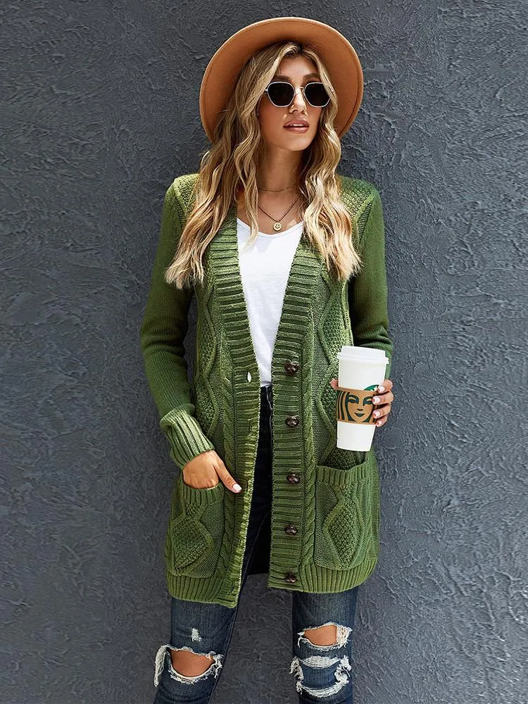 Cozy Textured Cardigan - Green