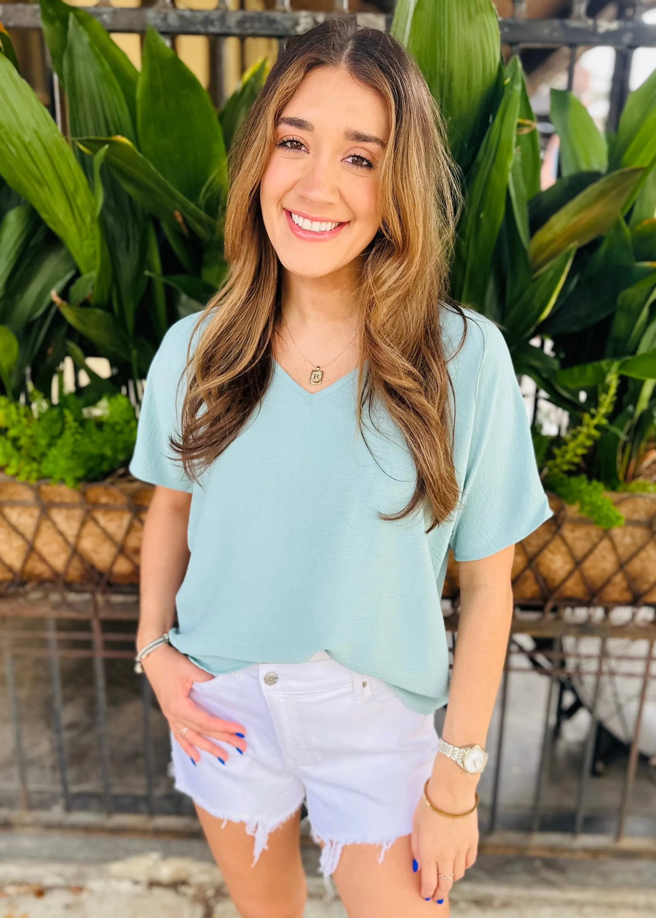 Flowy V Blouse-Aloe