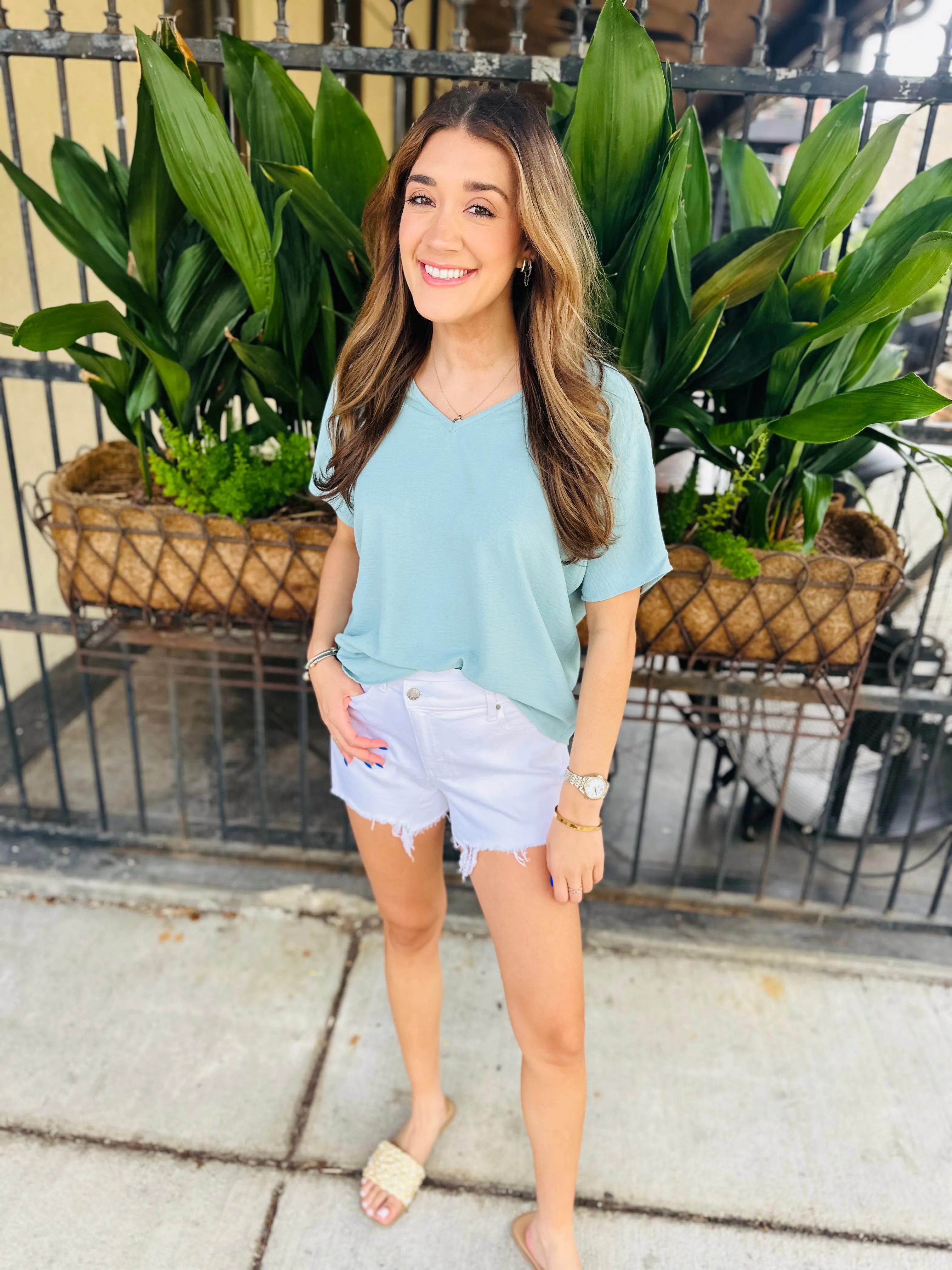 Flowy V Blouse-Aloe
