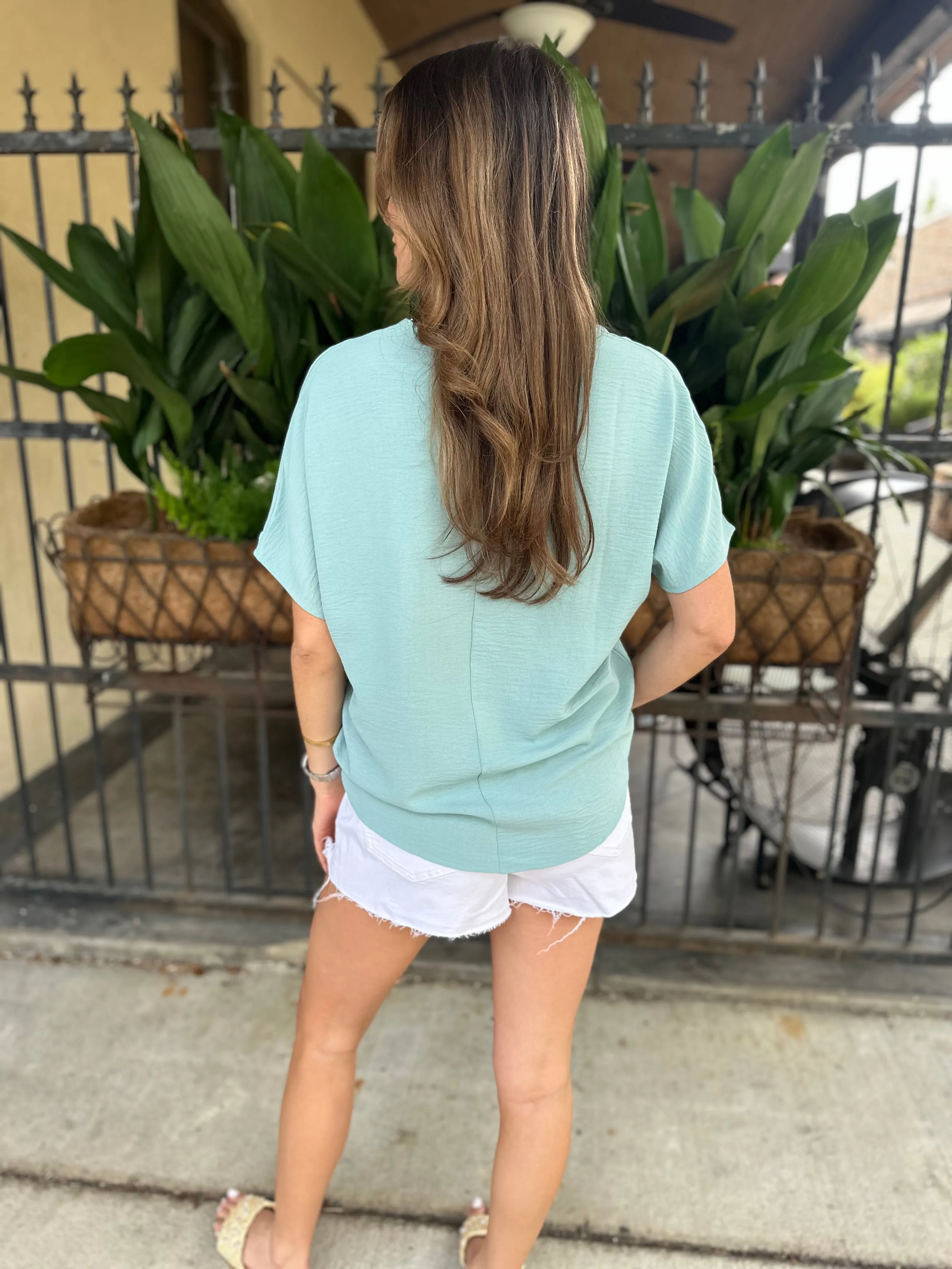 Flowy V Blouse-Aloe