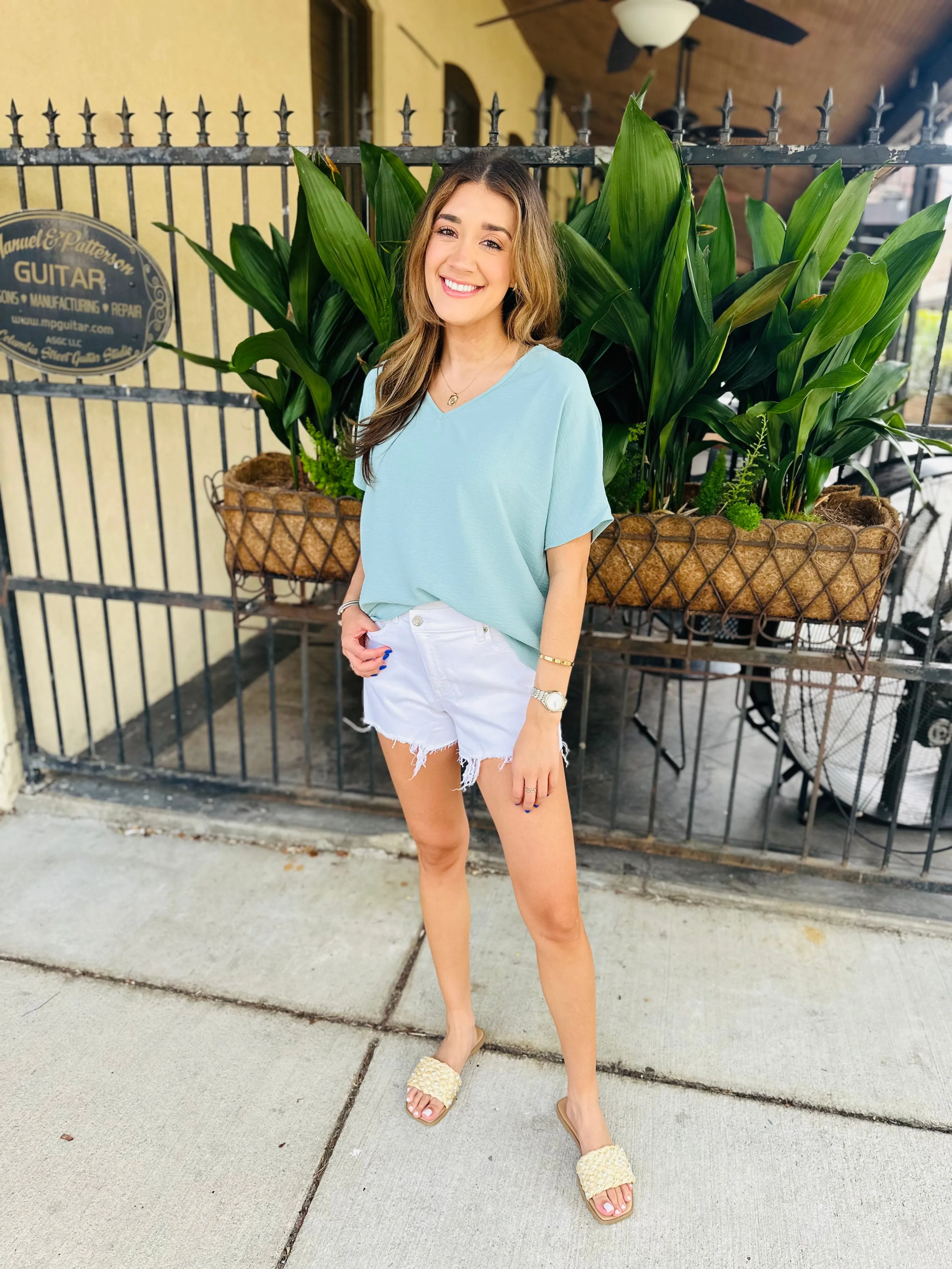 Flowy V Blouse-Aloe