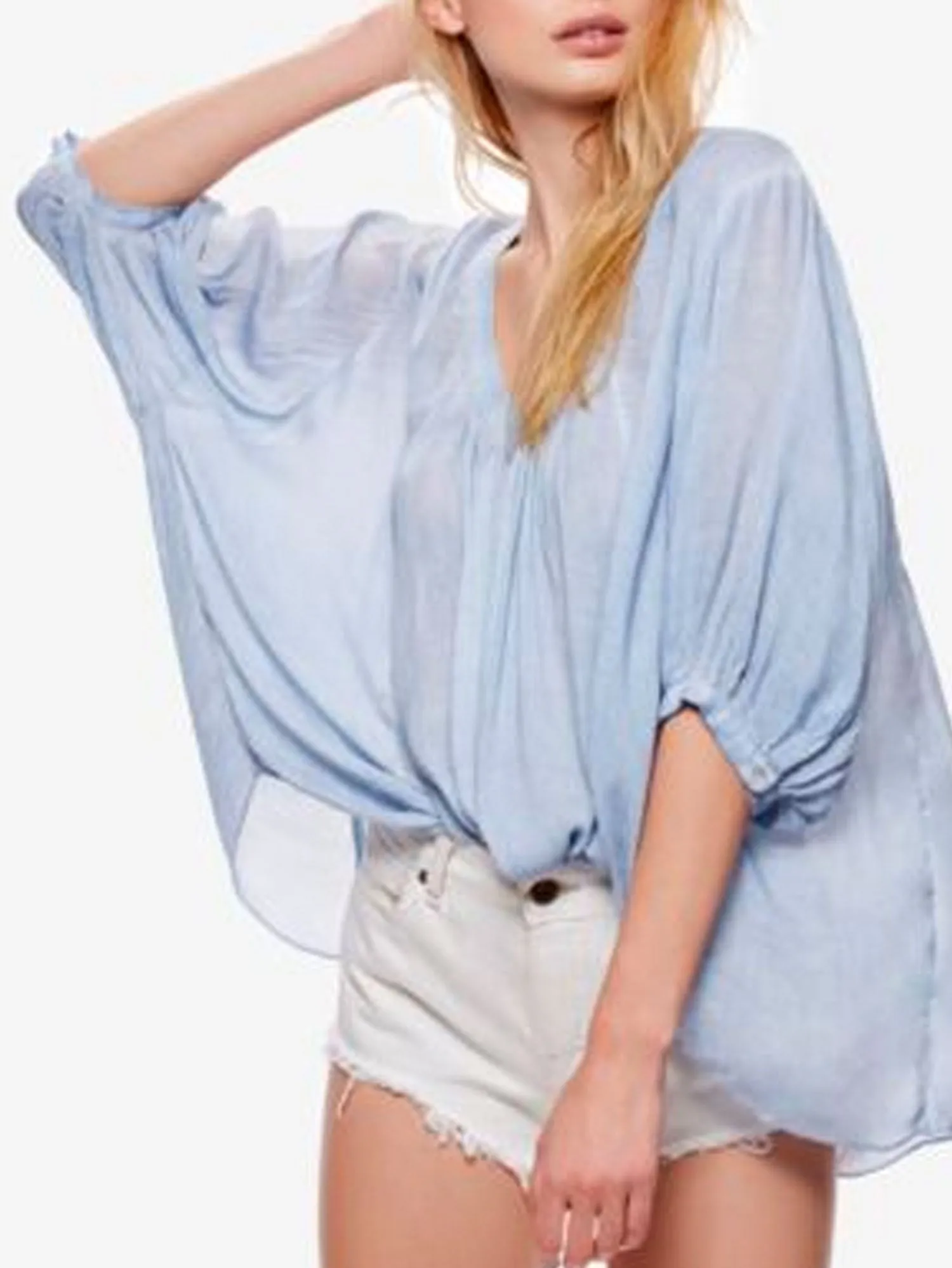 Free People Charcoal Flowy Blouse (M)