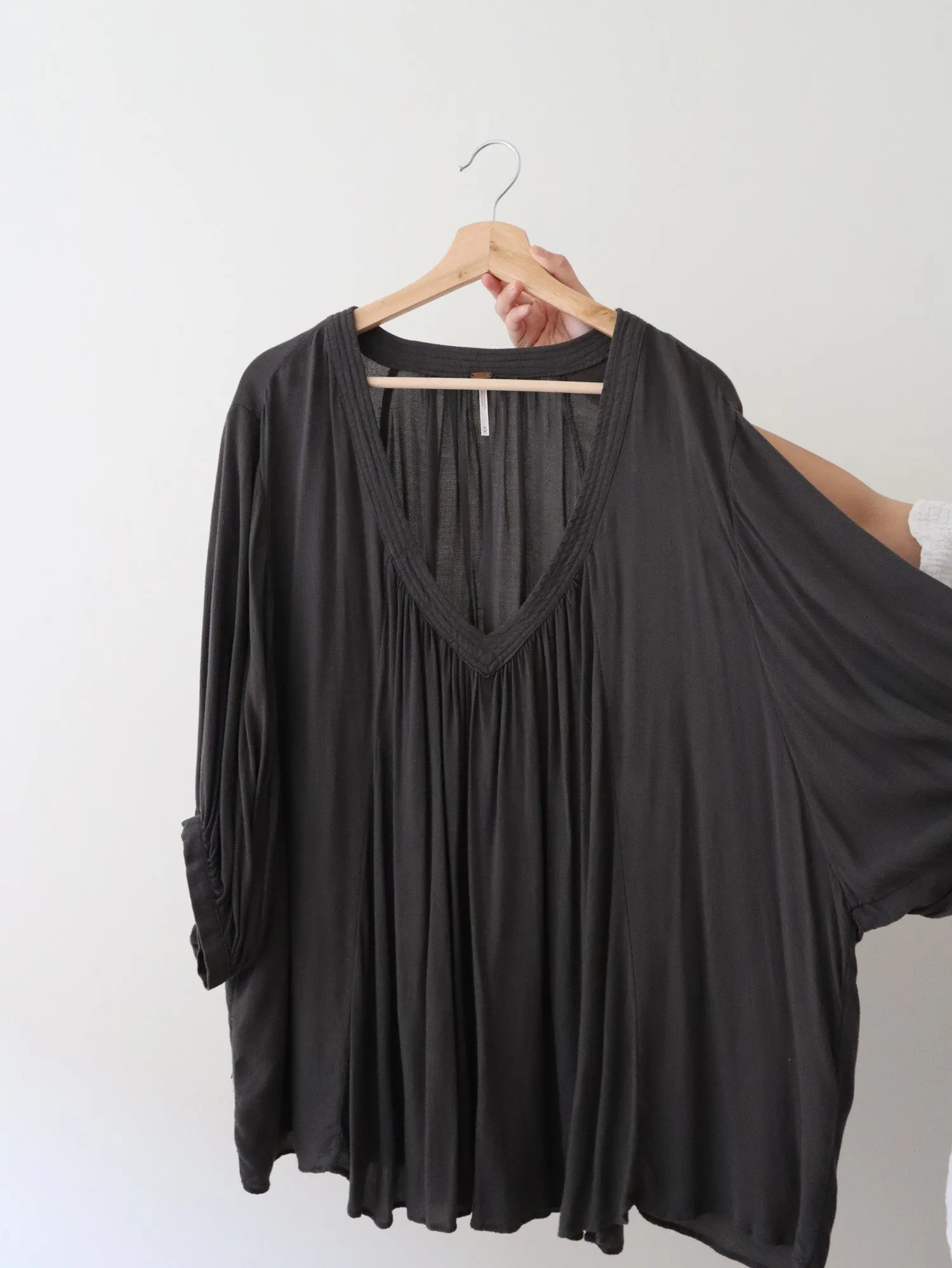 Free People Charcoal Flowy Blouse (M)