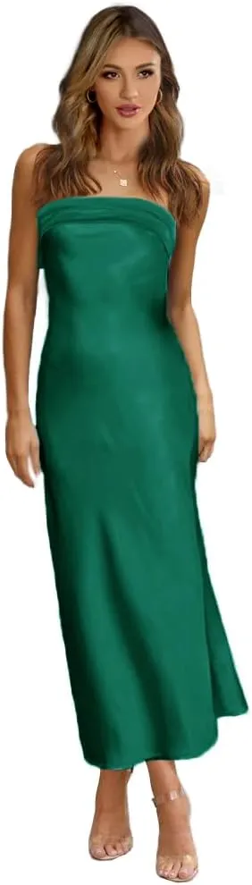 GOLDSTITCH Women's Maxi Bodycon Dresses Backless Tube Dress Low Back Hollow Out Elegant Strapless Long Dresses Wedding Guest