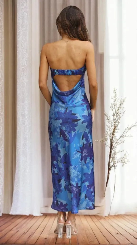 GOLDSTITCH Women's Maxi Bodycon Dresses Backless Tube Dress Low Back Hollow Out Elegant Strapless Long Dresses Wedding Guest