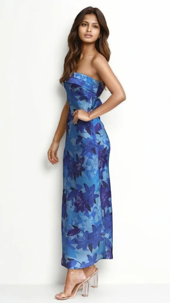 GOLDSTITCH Women's Maxi Bodycon Dresses Backless Tube Dress Low Back Hollow Out Elegant Strapless Long Dresses Wedding Guest
