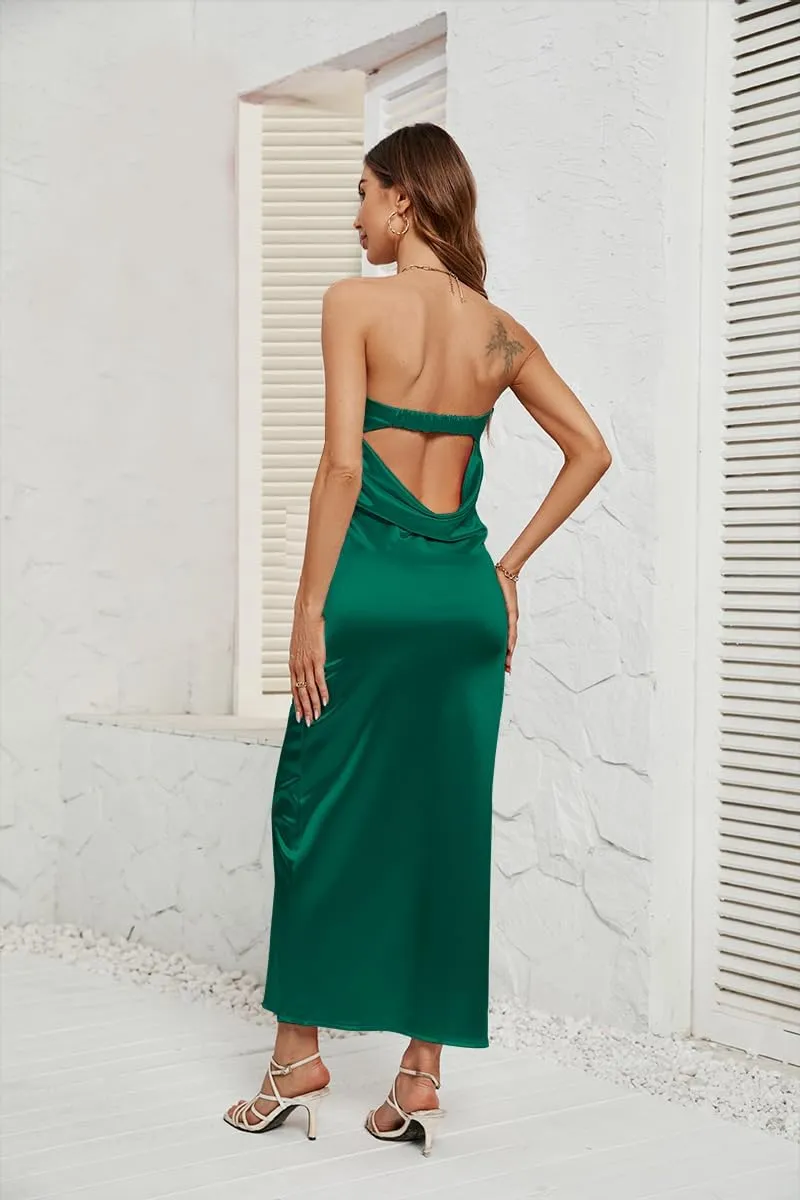 GOLDSTITCH Women's Maxi Bodycon Dresses Backless Tube Dress Low Back Hollow Out Elegant Strapless Long Dresses Wedding Guest