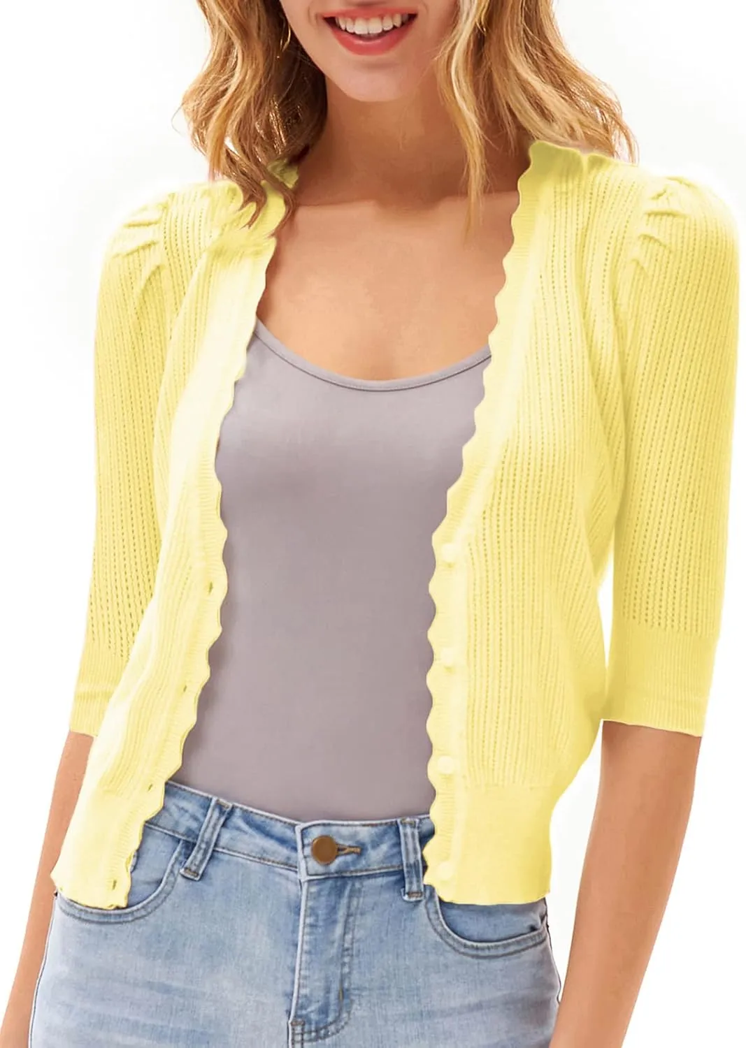 GRACE KARIN Womens Sweater Cropped Cardigan Knit Shrugs for Dresses Tops Button Down Lightweight Soft