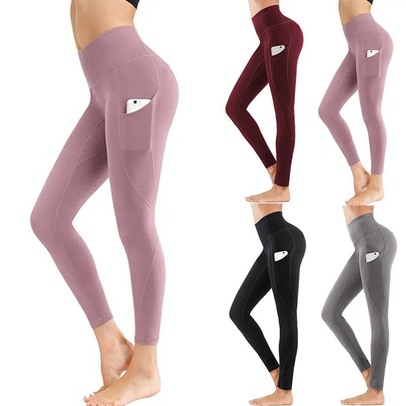 High Waist women Yoga Pants with Pockets Seamless Tummy Control Leggings Workout 4 Way Stretch Yoga Leggings