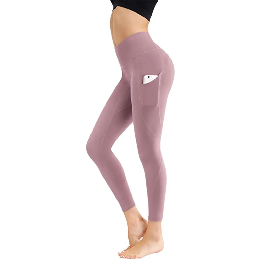 High Waist women Yoga Pants with Pockets Seamless Tummy Control Leggings Workout 4 Way Stretch Yoga Leggings