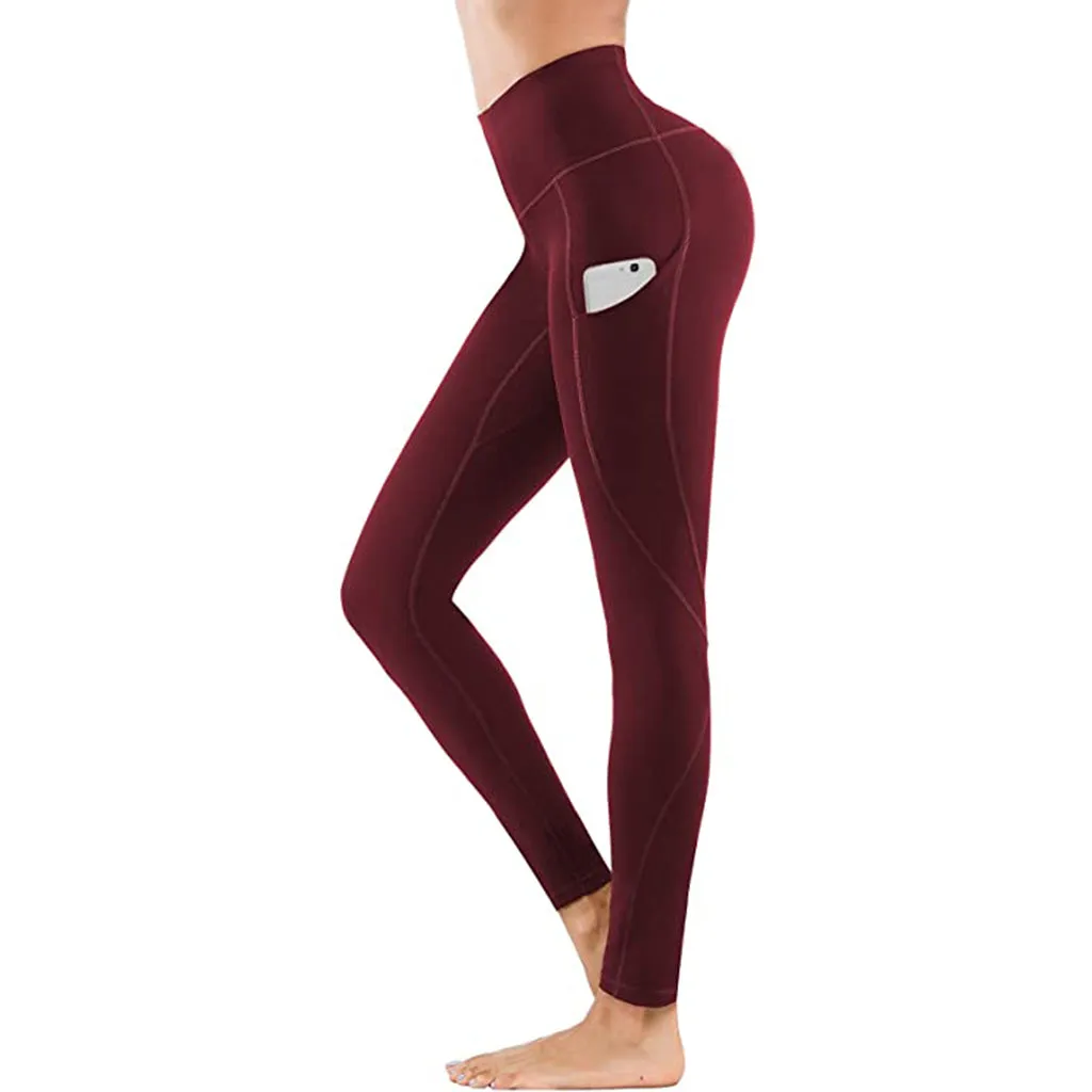High Waist women Yoga Pants with Pockets Seamless Tummy Control Leggings Workout 4 Way Stretch Yoga Leggings