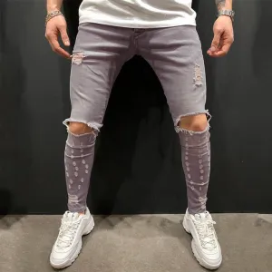 Men's Fashion Casual Skinny Ripped Jeans