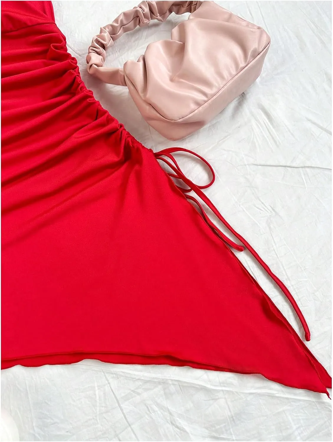Milumia Women's Halter Ruched Dress Tie Side Asymmetrical Spaghetti Strap Short Club Cocktail Dresses