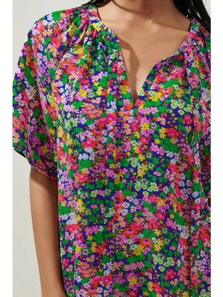 Mountain Spring Raglan Tie Neck Blouse