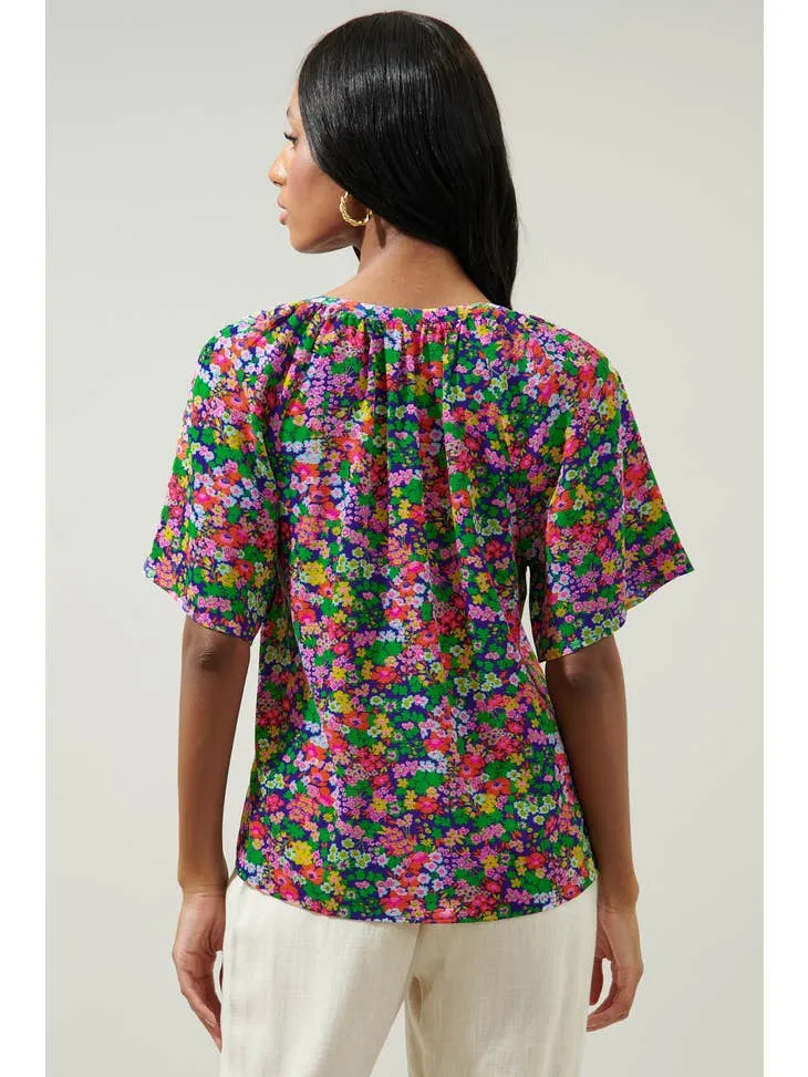 Mountain Spring Raglan Tie Neck Blouse
