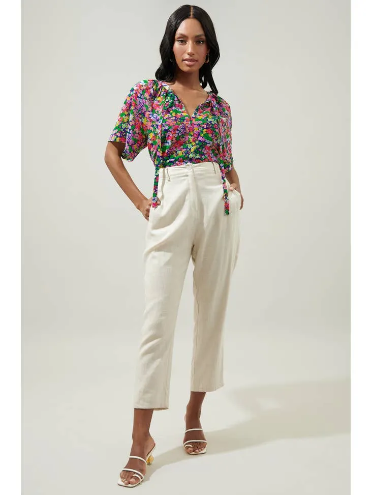 Mountain Spring Raglan Tie Neck Blouse