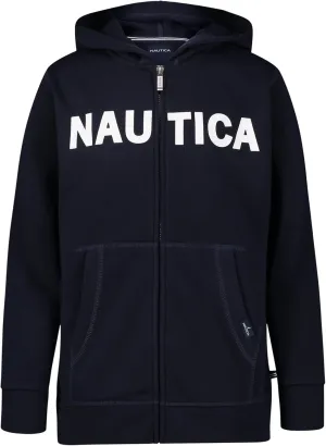 Nautica Boys' Long Sleeve Fleece Full Zip Hoodie, Comfortable, Relaxed Fit