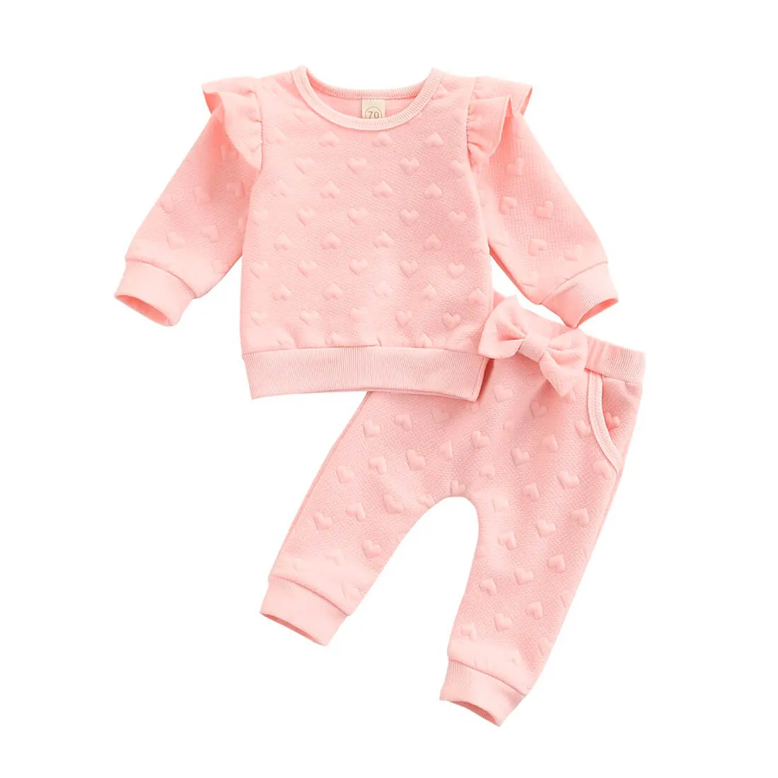Pink Ruffled Hearts Baby Set