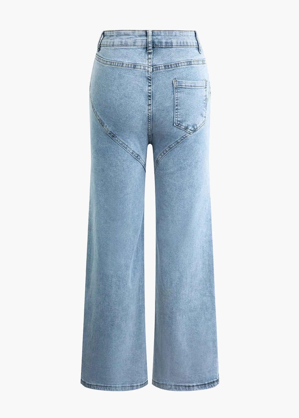 Rhinestone Embellished Cut-Out Straight Leg Jeans