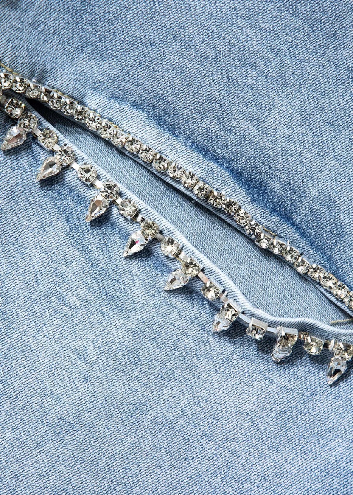 Rhinestone Embellished Cut-Out Straight Leg Jeans