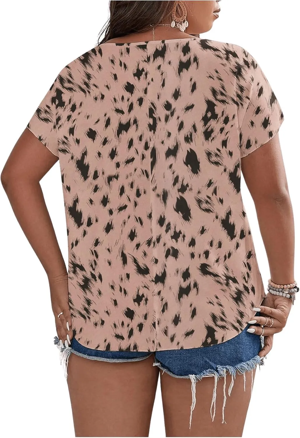 SOLY HUX Plus Size Blouses for Curvy Women Cute Boho Print Shirts V Neck Casual Summer Blouses T-Shirts Tops