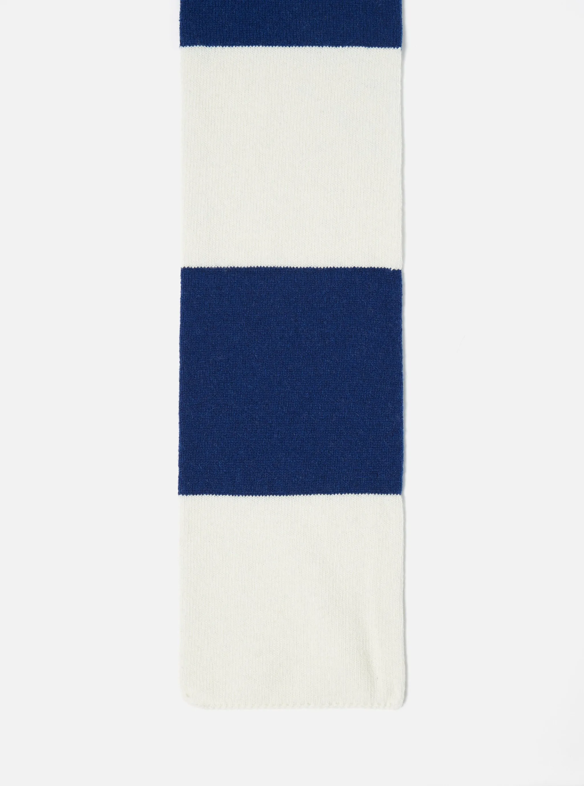 Universal Works Deluxe Football Scarf in Ecru/Blue Soft Wool