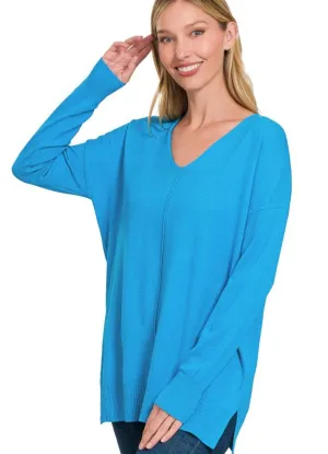 Viscose Front Seam Sweater in Deep Sky by Zenana
