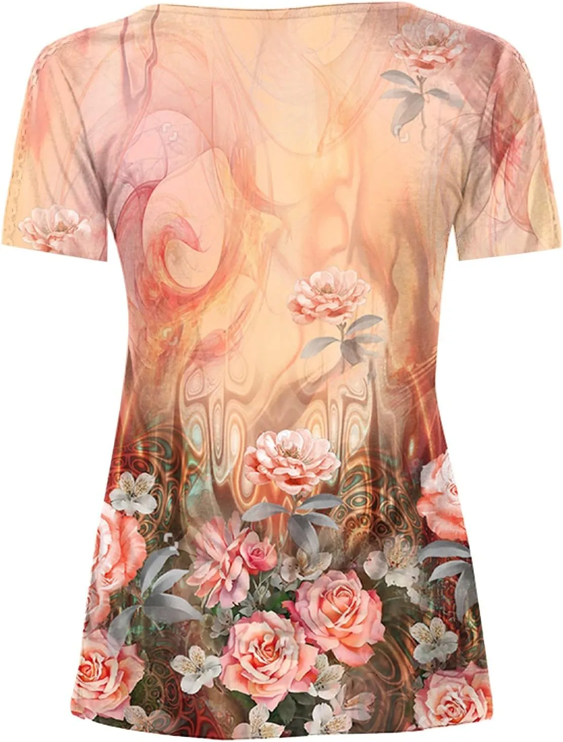 Womens Summer Tops 2025 Dressy Casual Short Sleeve Button V Neck T Shirts Trendy Cute Printed Tees Tunic Blouses