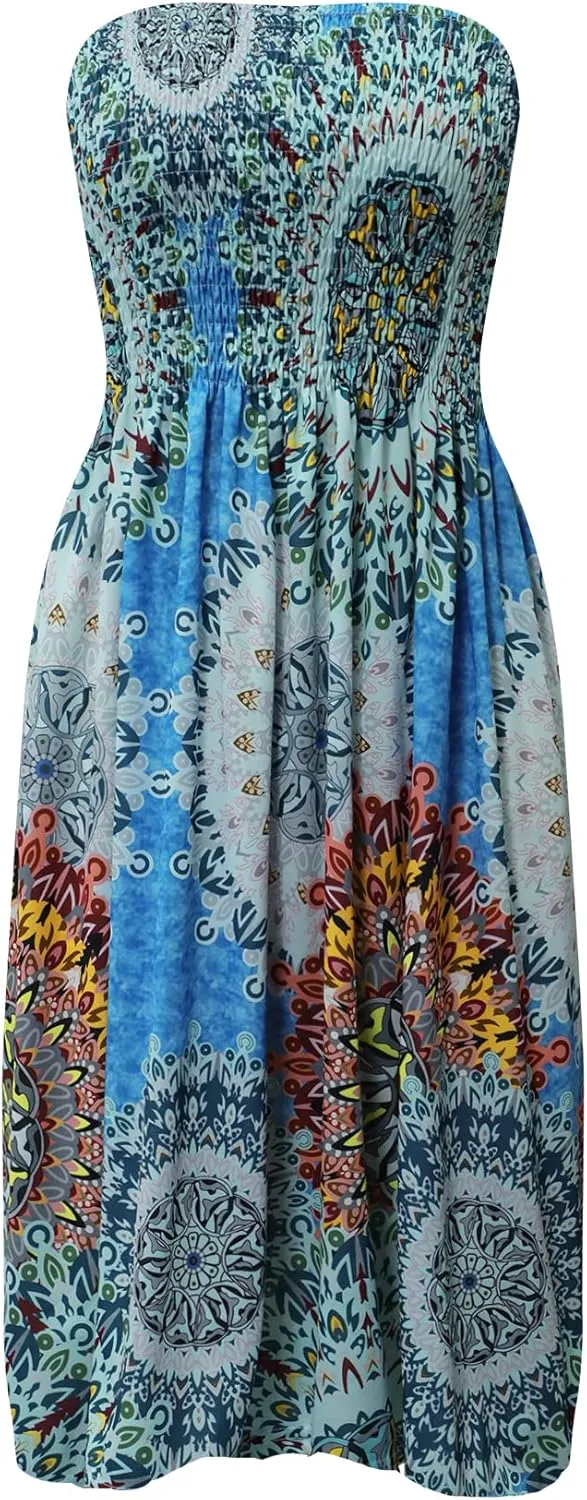 Zyyfly Womens Summer Beach Dresses Strapless Cover Ups Dress Tube Top Sundresses