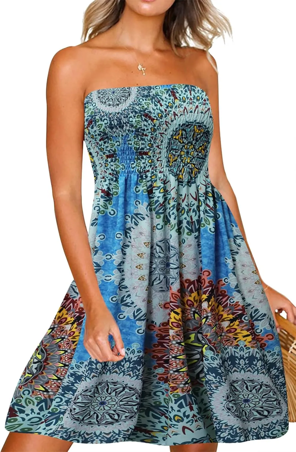 Zyyfly Womens Summer Beach Dresses Strapless Cover Ups Dress Tube Top Sundresses