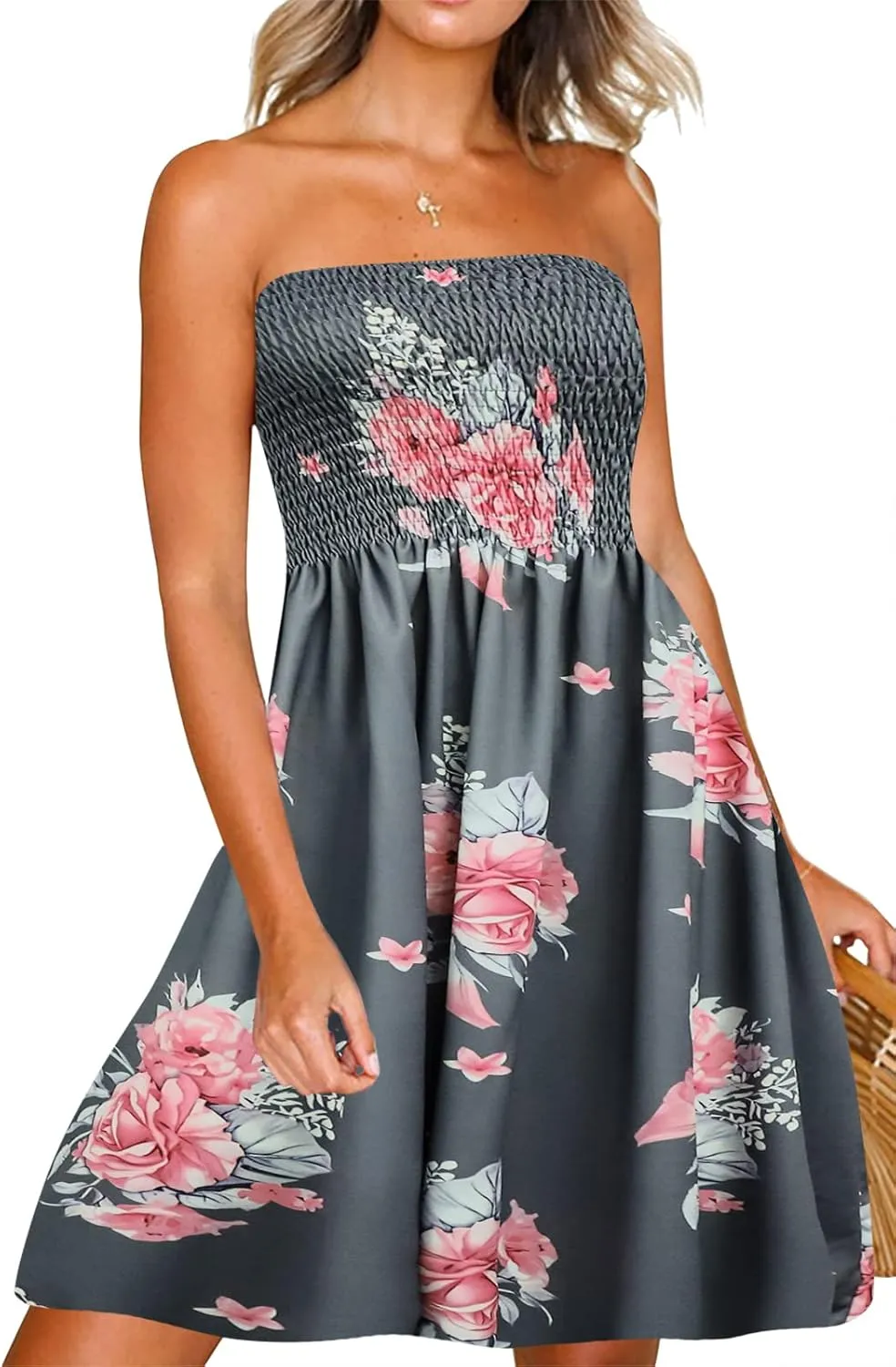 Zyyfly Womens Summer Beach Dresses Strapless Cover Ups Dress Tube Top Sundresses