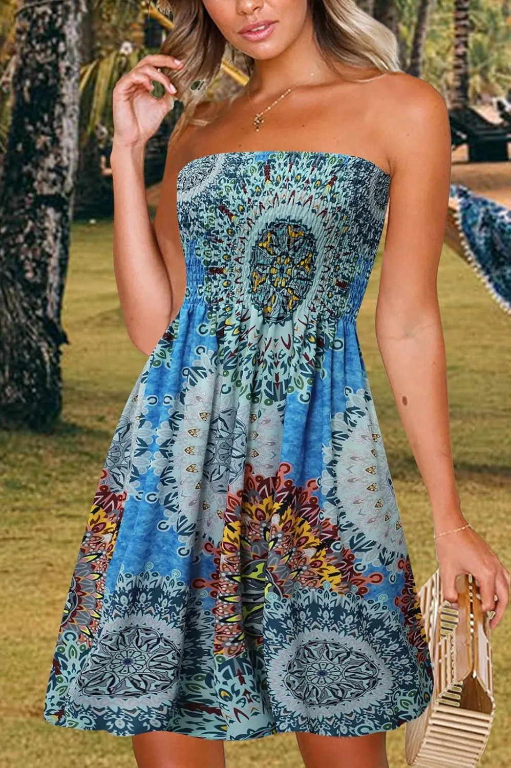 Zyyfly Womens Summer Beach Dresses Strapless Cover Ups Dress Tube Top Sundresses